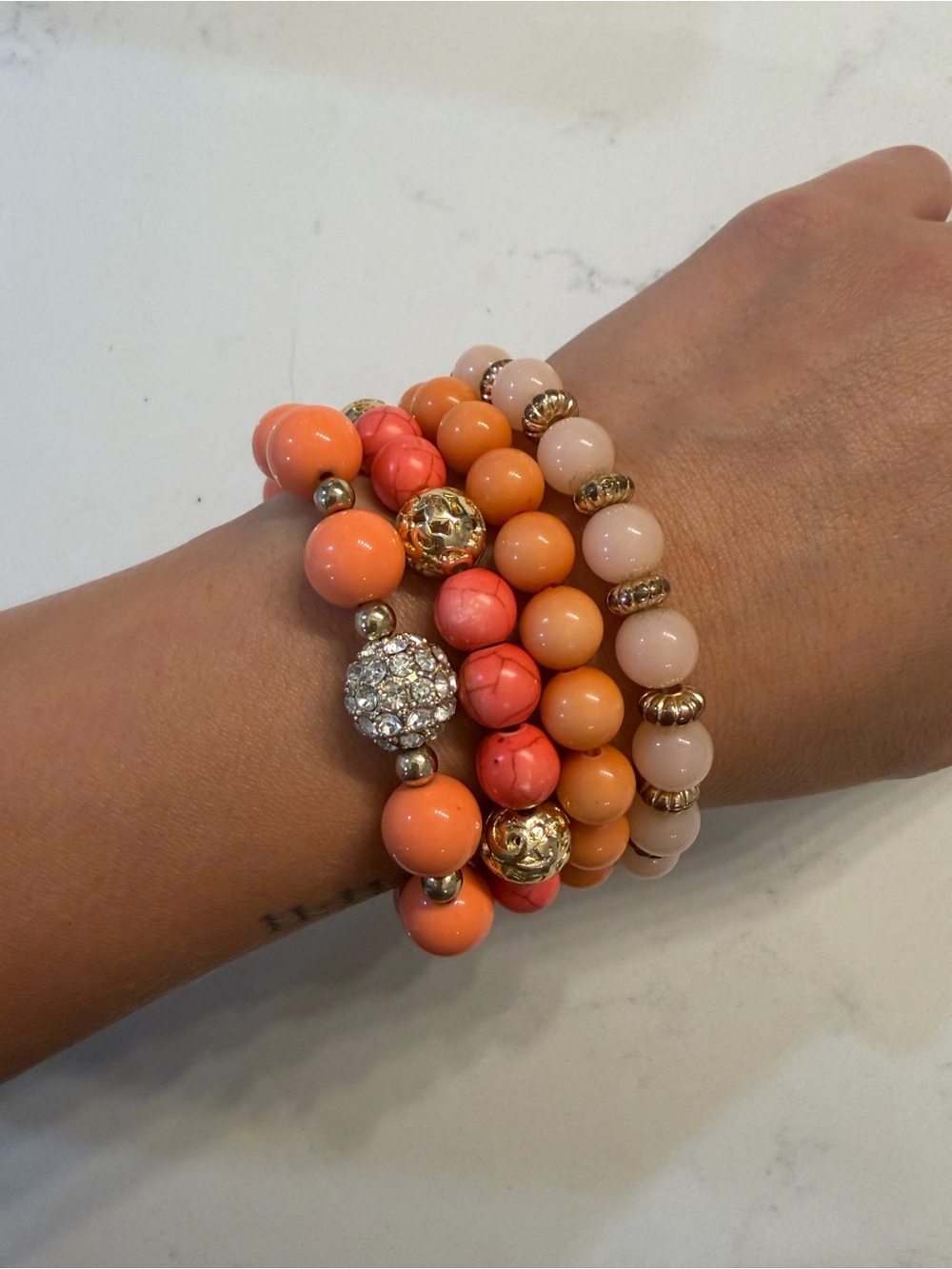 Stacked Coral and Blush Beaded Bracelet Set (4)